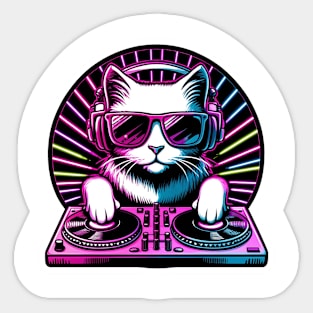 DJ Cat Vinyl Retro Scratching Rap Music Lover Turn Tables Sticker